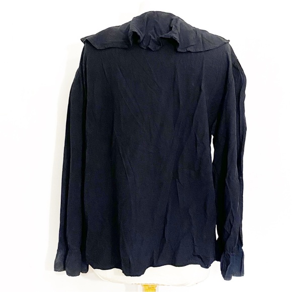 SOSTANZA ruffle neck button up puffed long sleeves woven rayon blouse top L - Picture 5 of 7